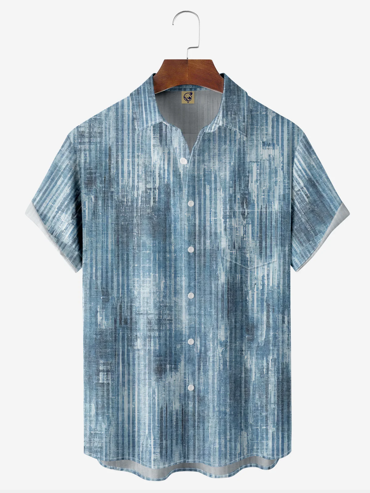 Gradient Texture Chest Pocket Short Sleeve Casual Shirt