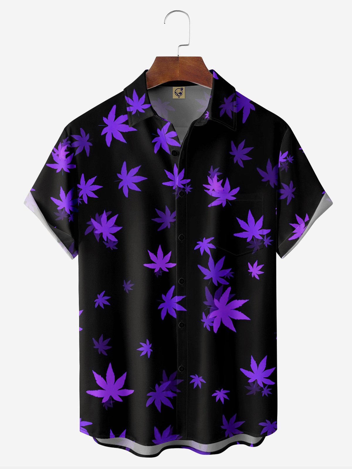 Leaf Chest Pocket Short Sleeve Hawaiian Shirt