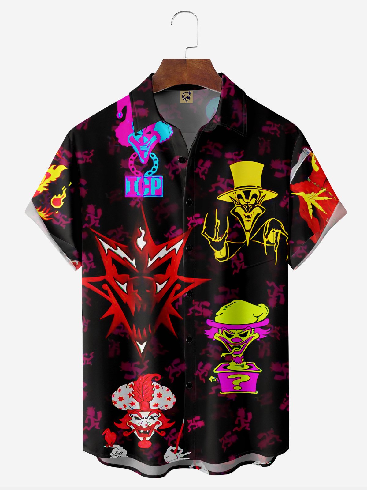 Halloween Clown Chest Pocket Short Sleeve Casual Shirt