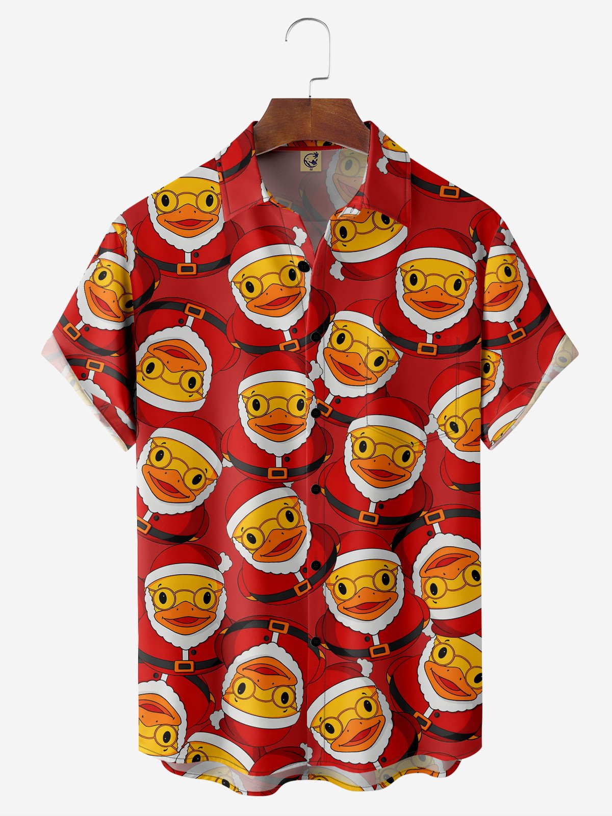 Christmas Yellow Duck Chest Pocket Short Sleeve Casual Shirt