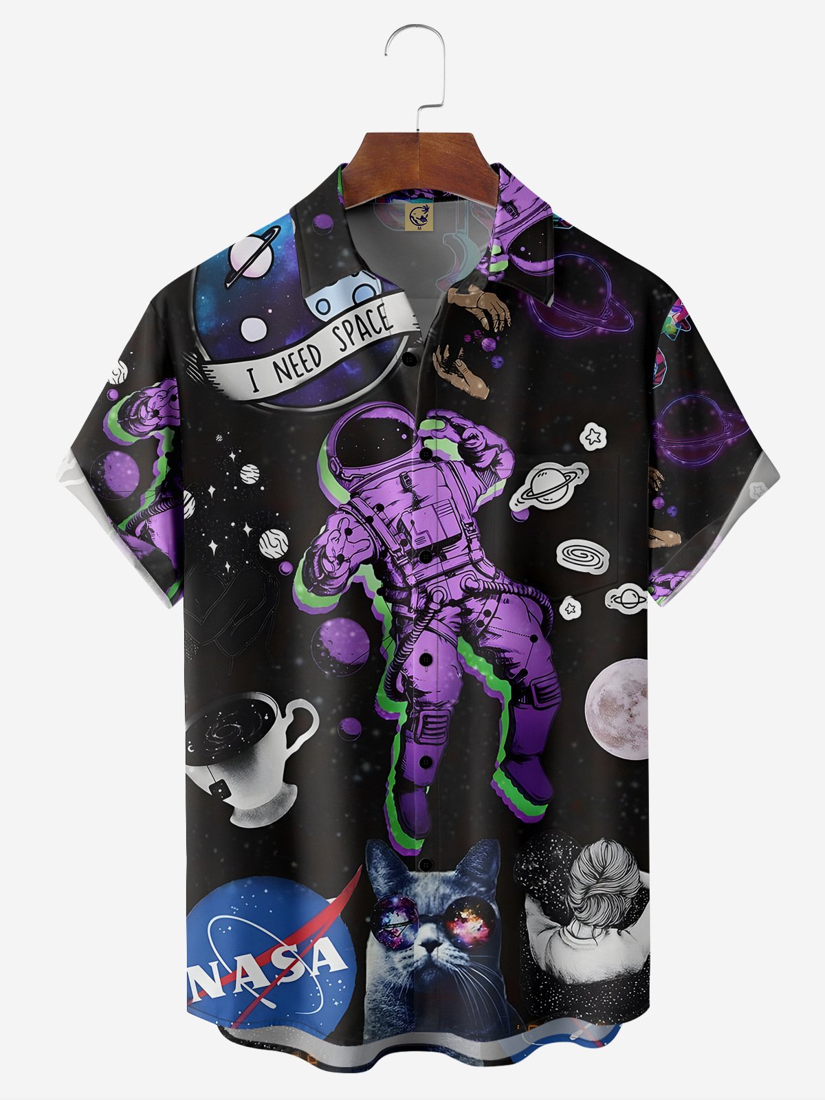 NASA Astronaut Chest Pocket Short Sleeve Casual Shirt