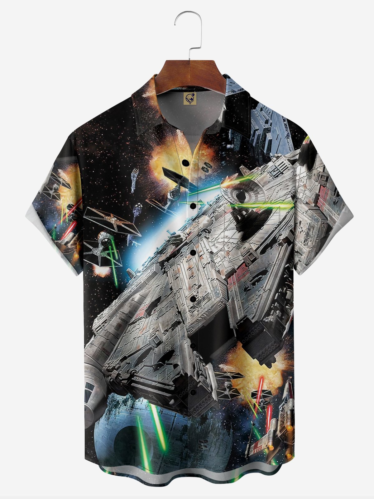 Hardaddy Spaceship Chest Pocket Short Sleeve Casual Shirt