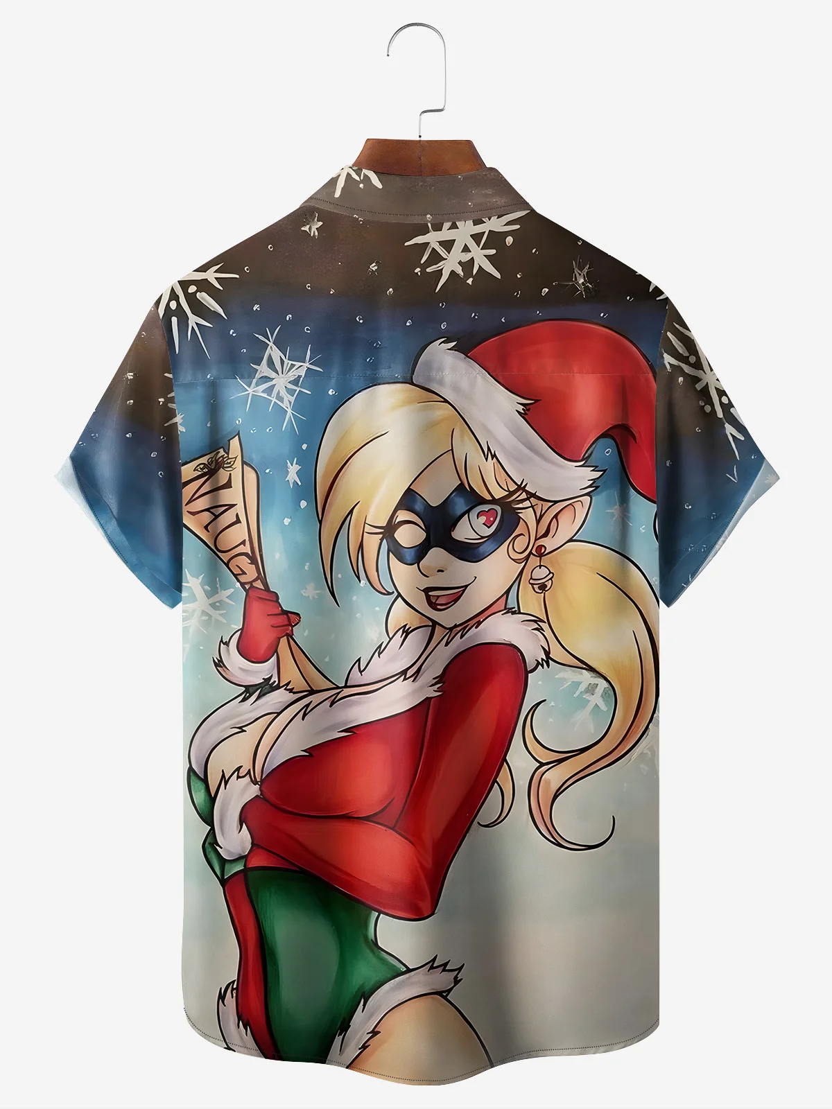 Christmas Girl Chest Pocket Short Sleeve Casual Shirt