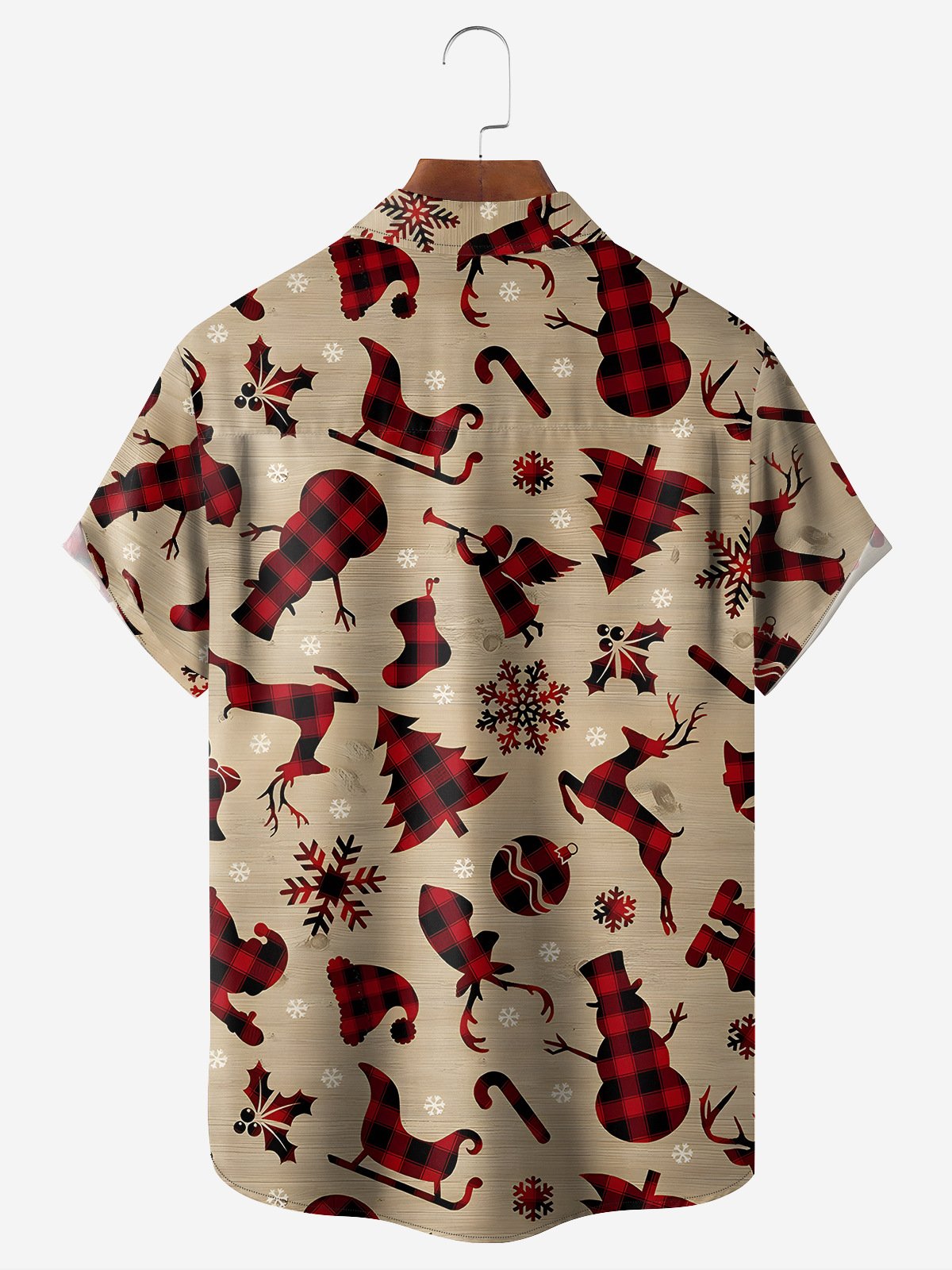 Christmas Reindeer Chest Pocket Short Sleeve Shirt