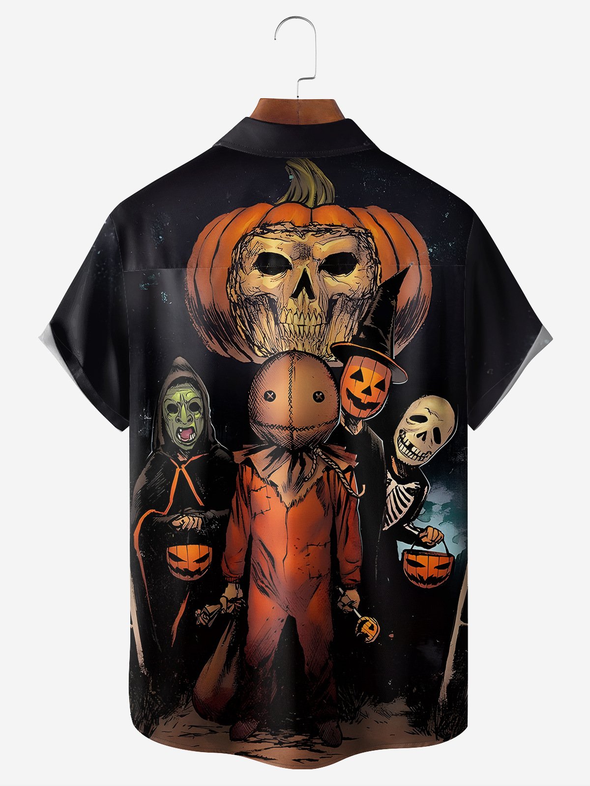 Halloween Pumpkin Chest Pocket Short Sleeve Shirt