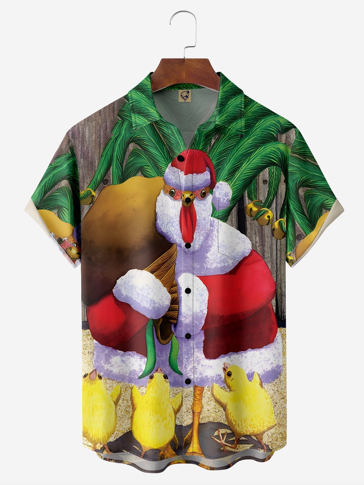 Christmas Rooster Chest Pocket Short Sleeve Shirt