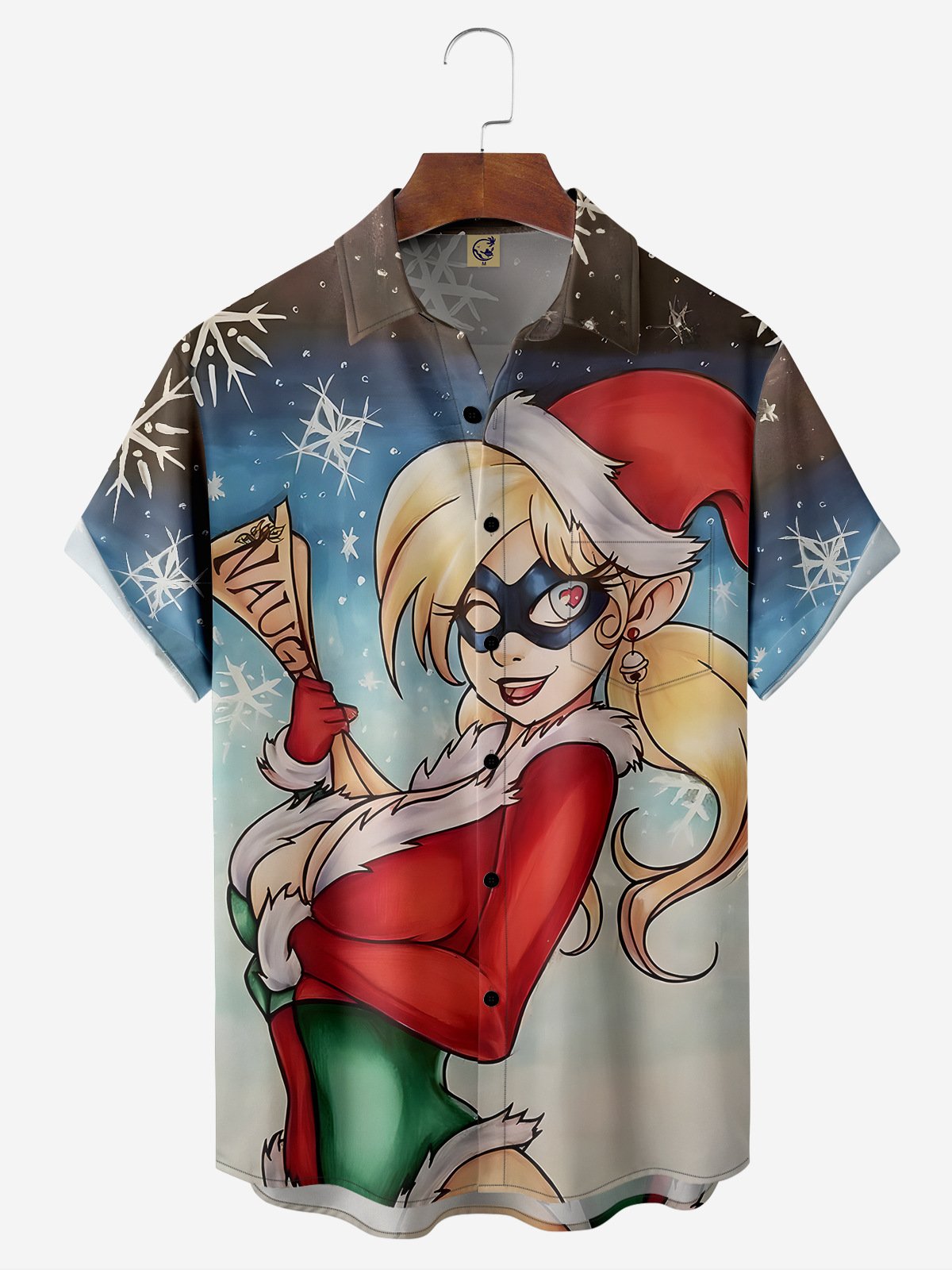 Christmas Girl Chest Pocket Short Sleeve Casual Shirt