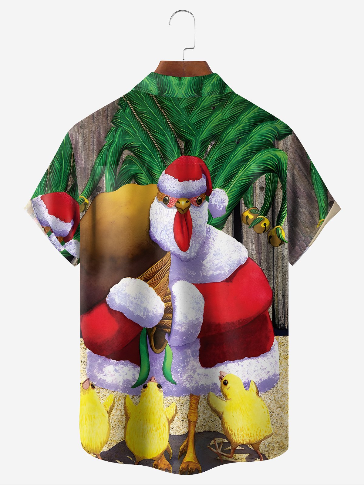 Christmas Rooster Chest Pocket Short Sleeve Shirt