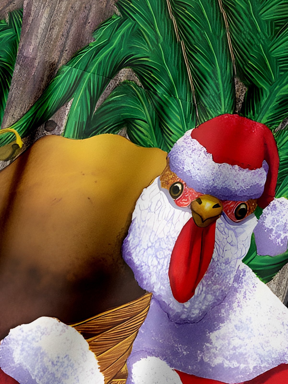 Christmas Rooster Chest Pocket Short Sleeve Shirt