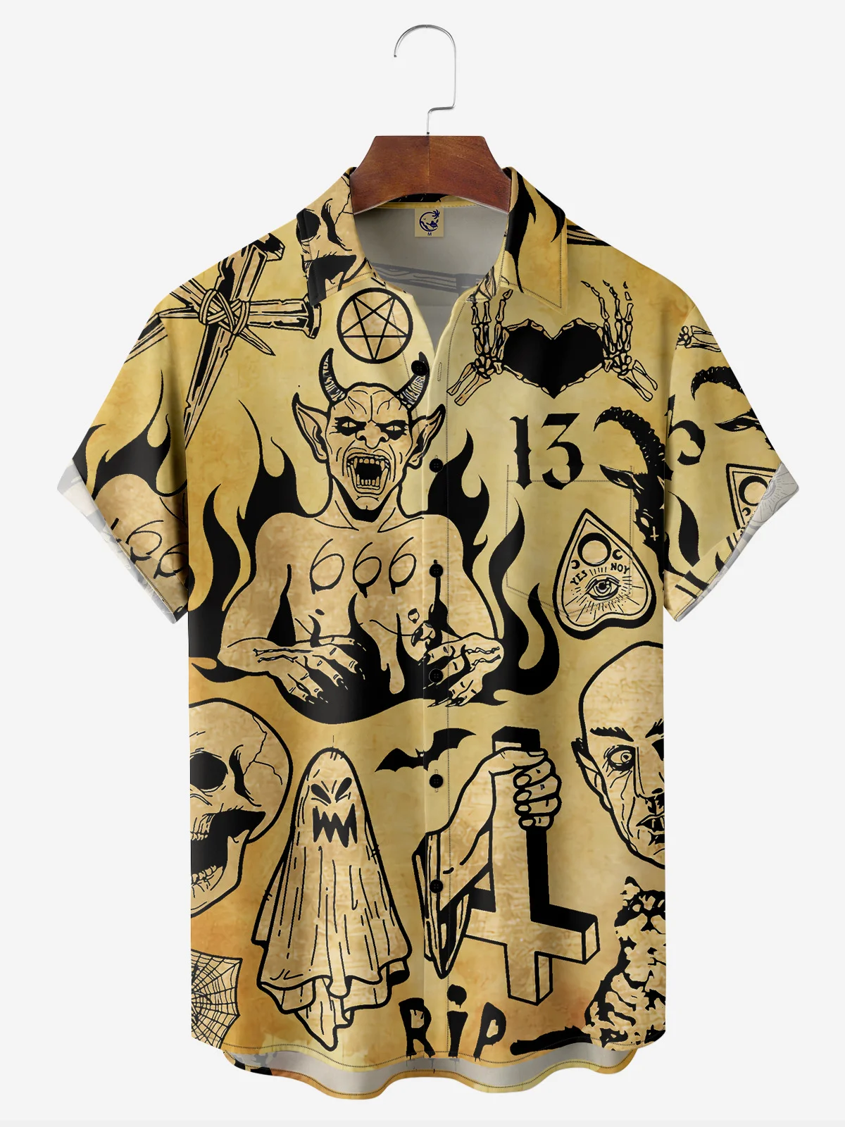 Halloween Devil Chest Pocket Short Sleeve Hawaiian Shirt