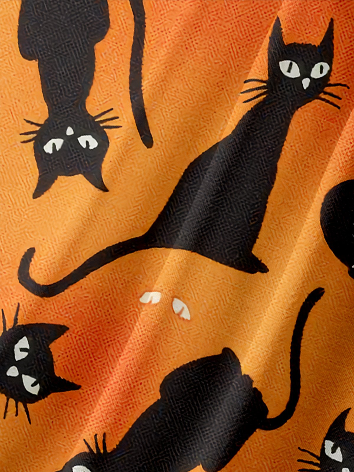 Halloween Cat Chest Pocket Short Sleeve Casual Shirt