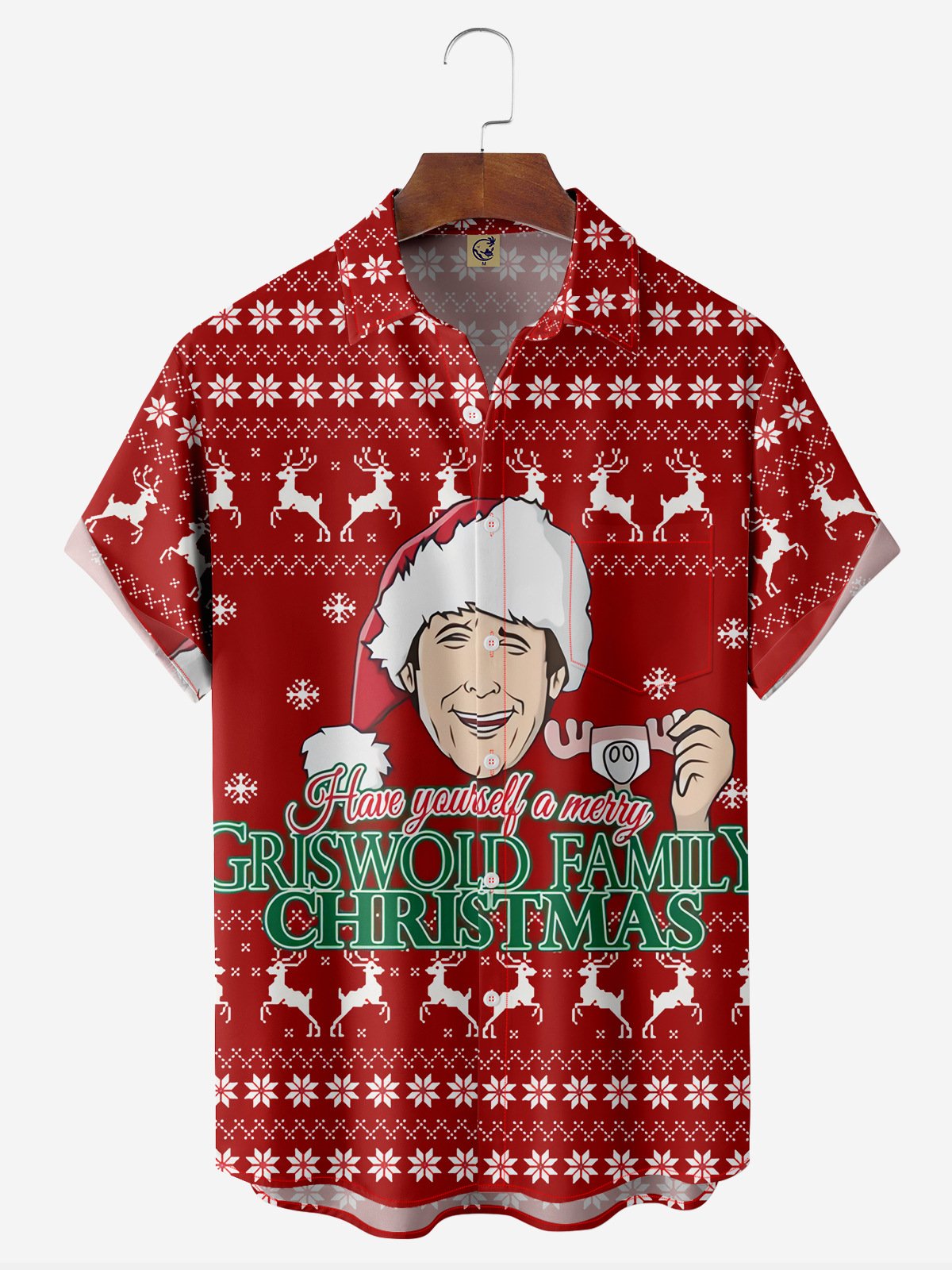 Christmas Chest Pocket Short Sleeve Casual Shirt