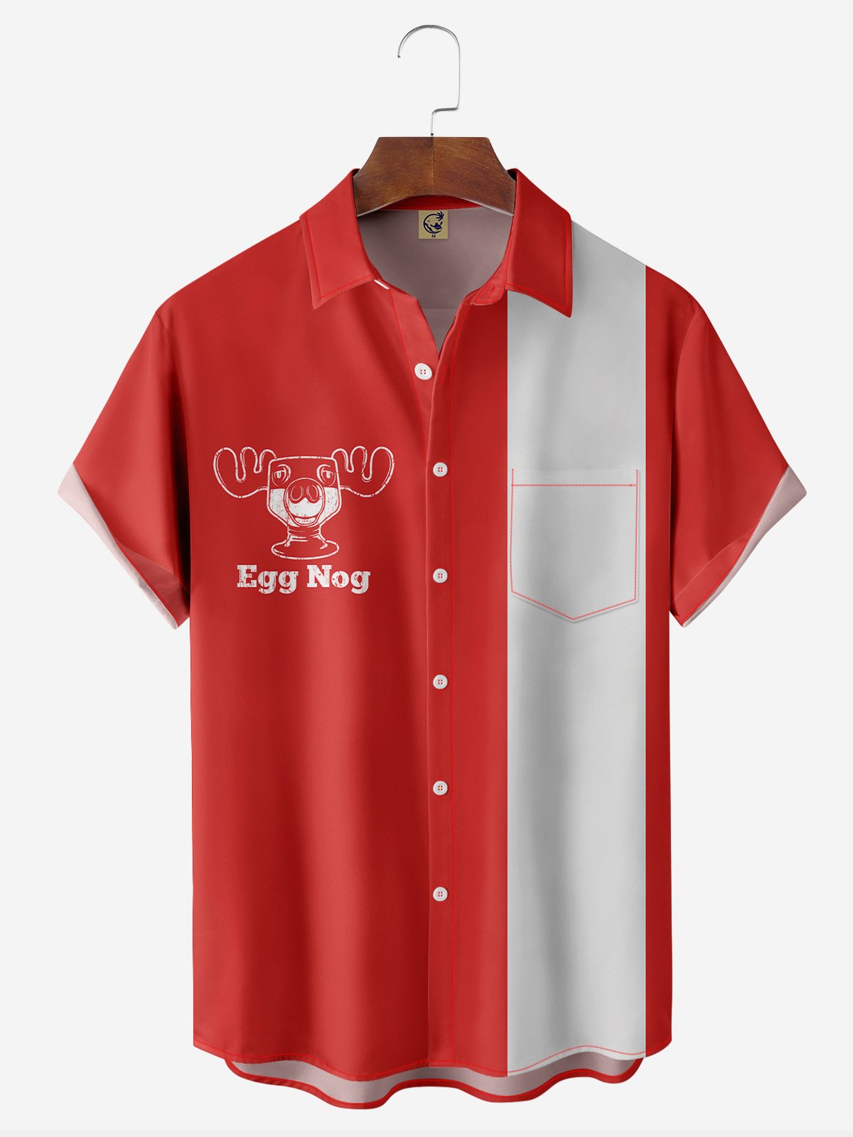 Christmas Eggnog Chest Pocket Short Sleeve Bowling Shirt