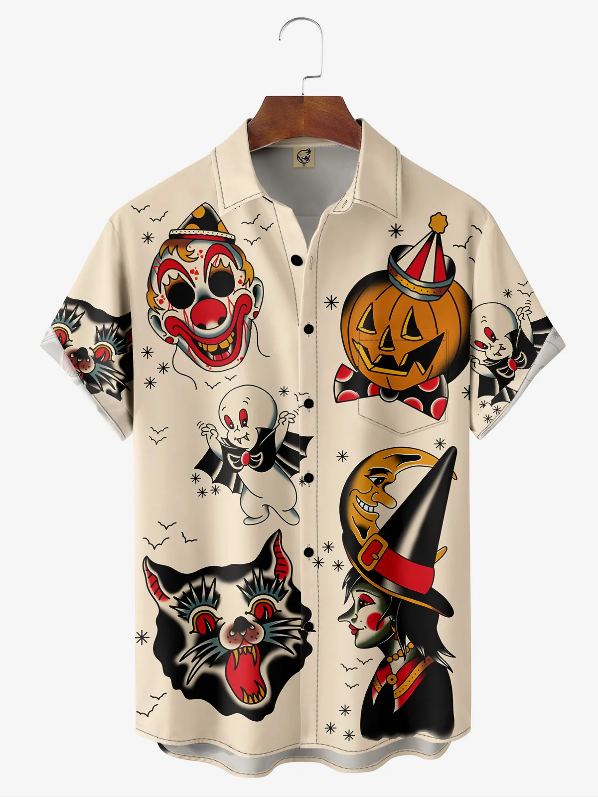 Halloween Chest Pocket Short Sleeve Casual Shirt