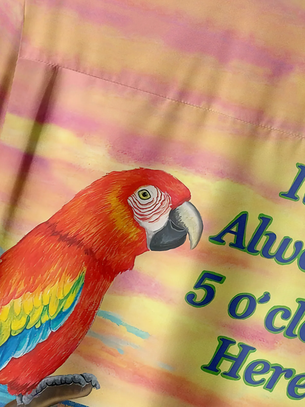 It's Always 5 O'Clock Here Parrot Chest Pocket Short Sleeve Hawaiian Shirt