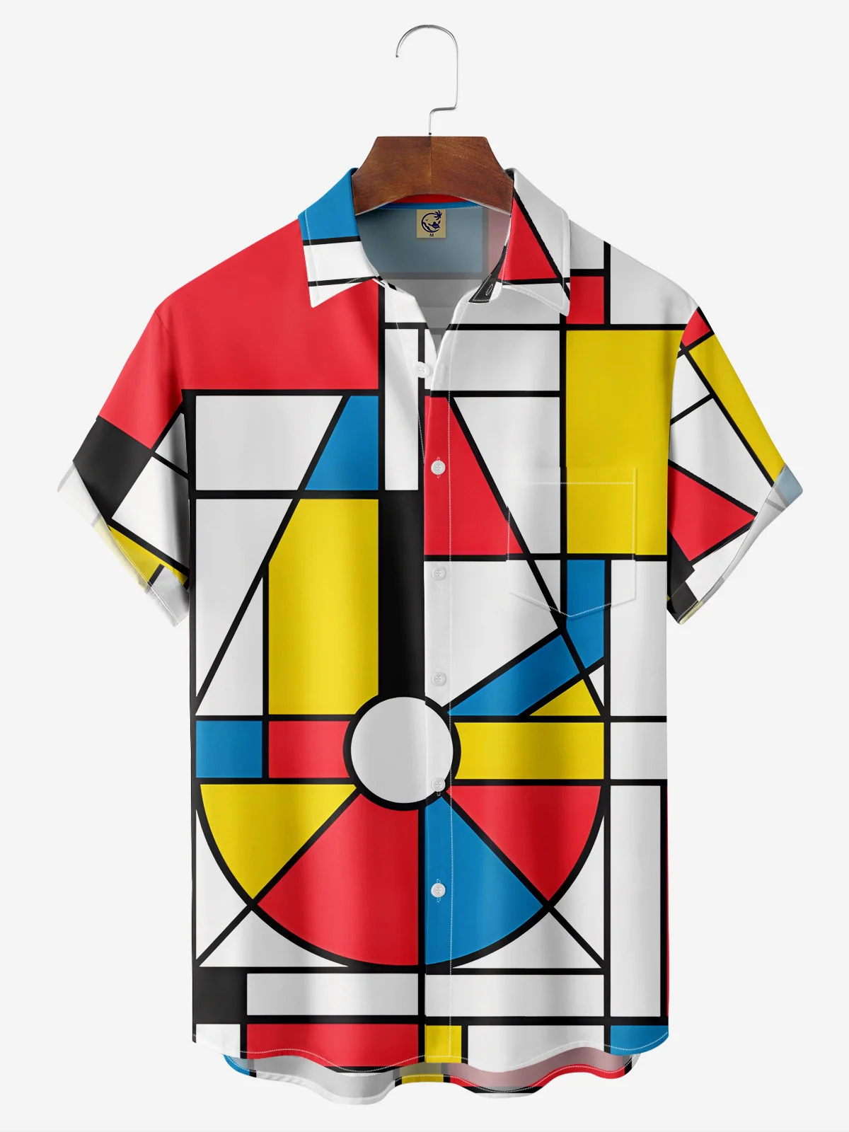 Geometric Art Chest Pocket Short Sleeve Casual Shirt