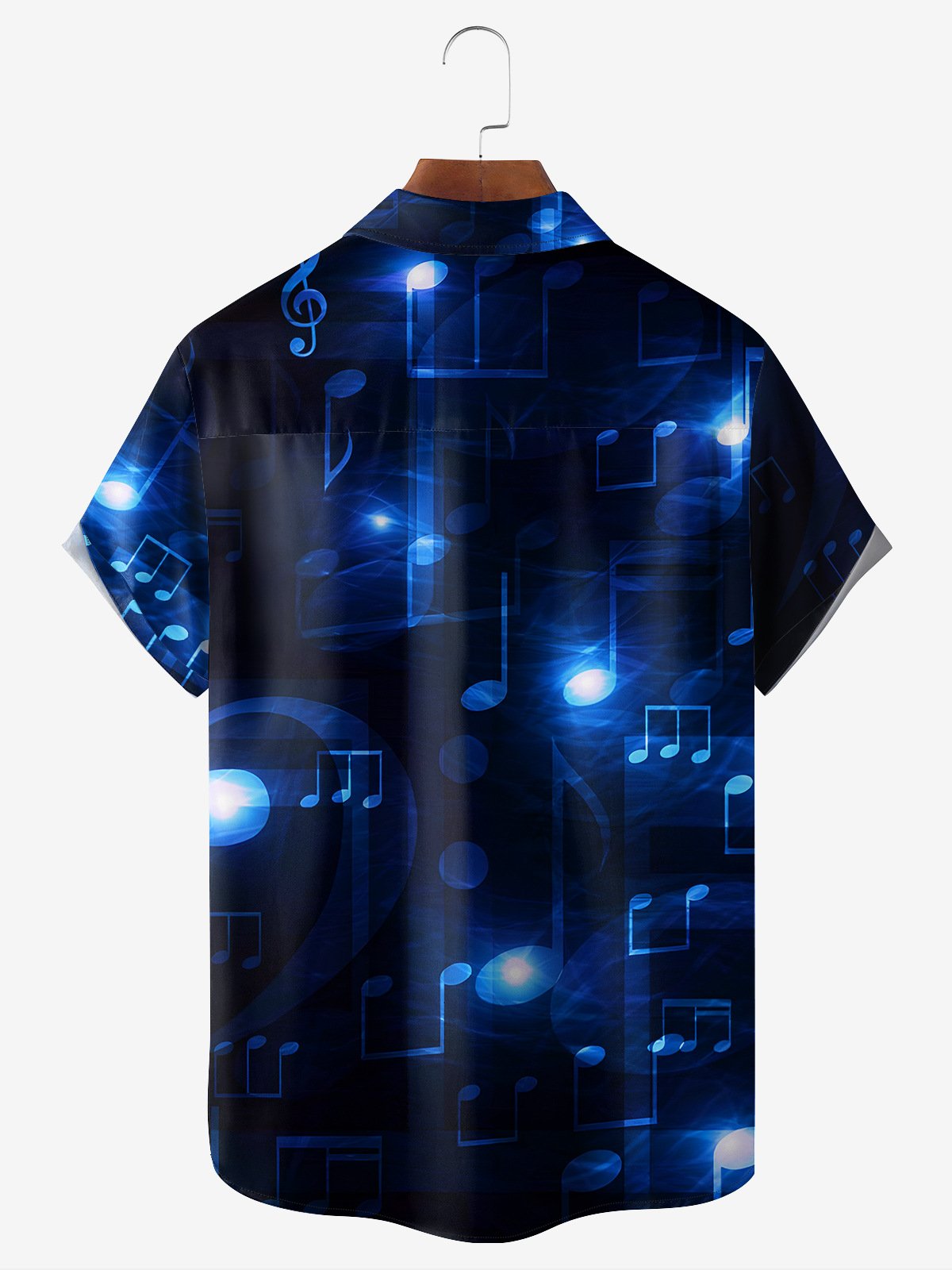 Music Notes Chest Pocket Short Sleeve Casual Shirt