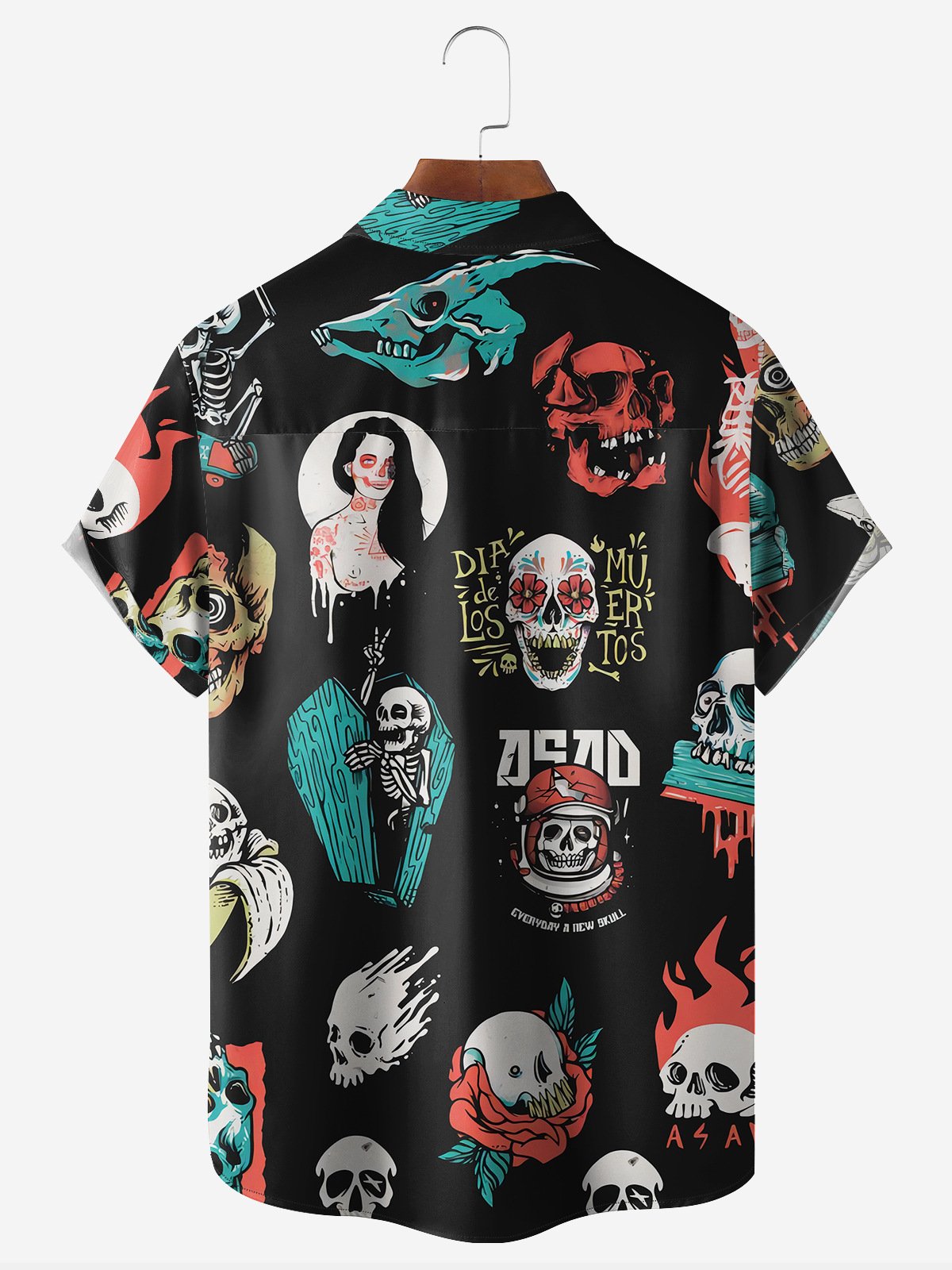 Day of the Dead Skulls Chest Pocket Short Sleeve Casual Shirt