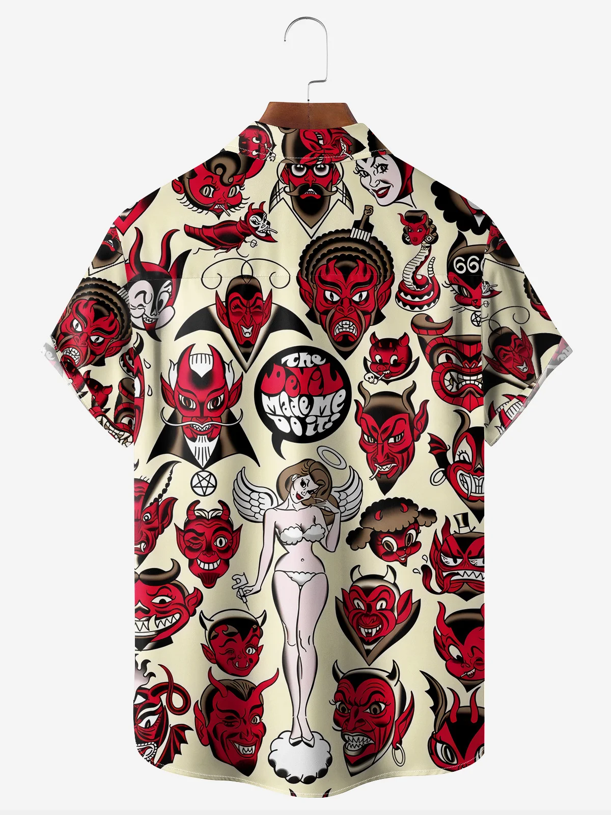 Halloween Hell Demon Chest Pocket Short Sleeve Casual Shirt