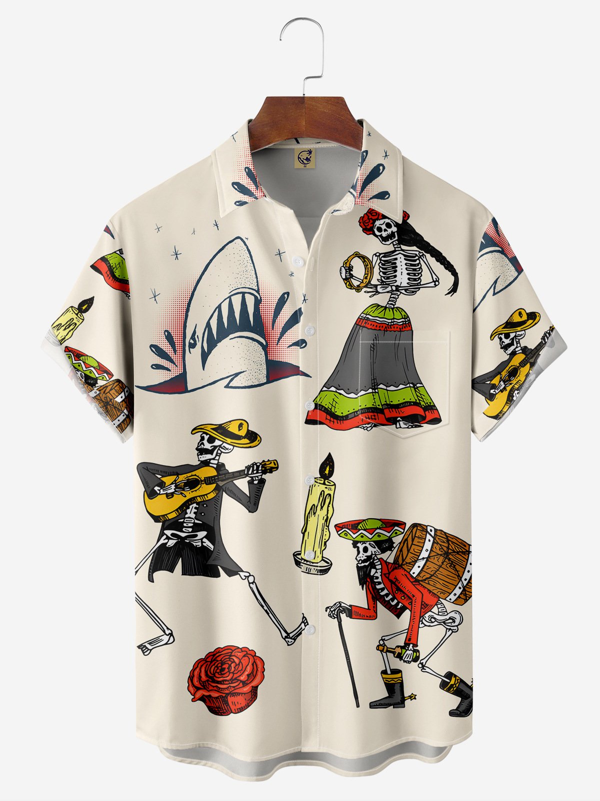 Day Of The Dead Chest Pocket Short Sleeve Hawaiian Shirt