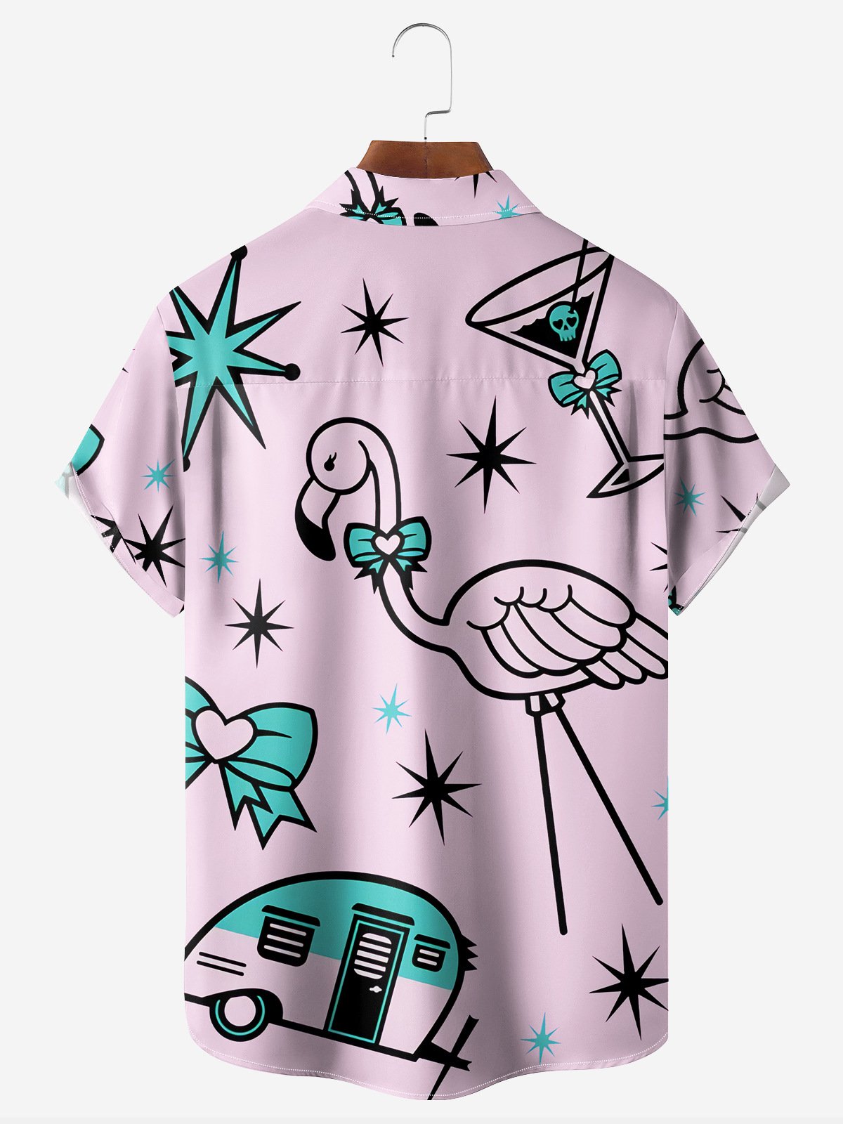 Flamingo Chest Pocket Short Sleeve Hawaiian Shirt