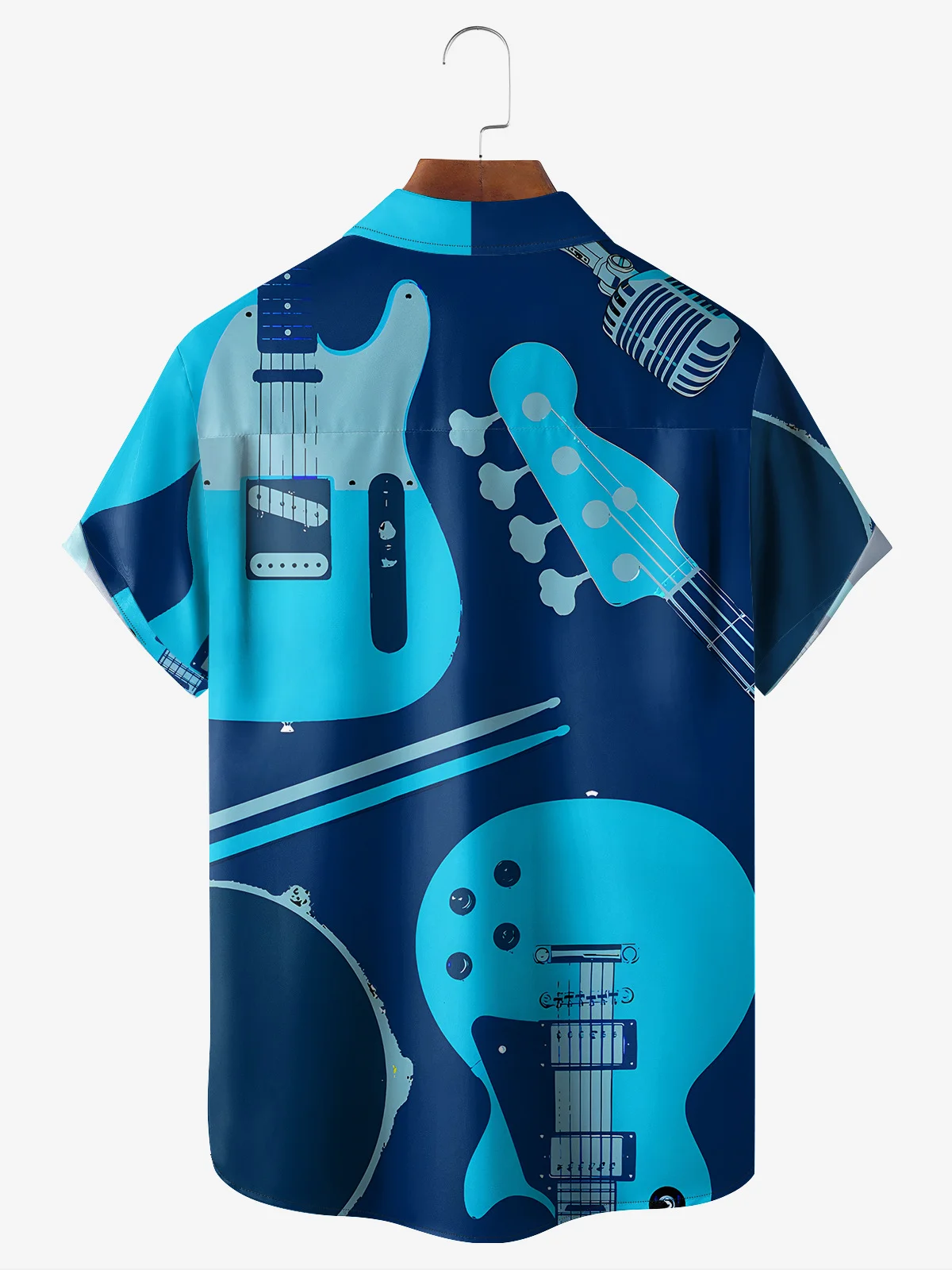 Music Guitar Chest Pocket Short Sleeve Casual Shirt