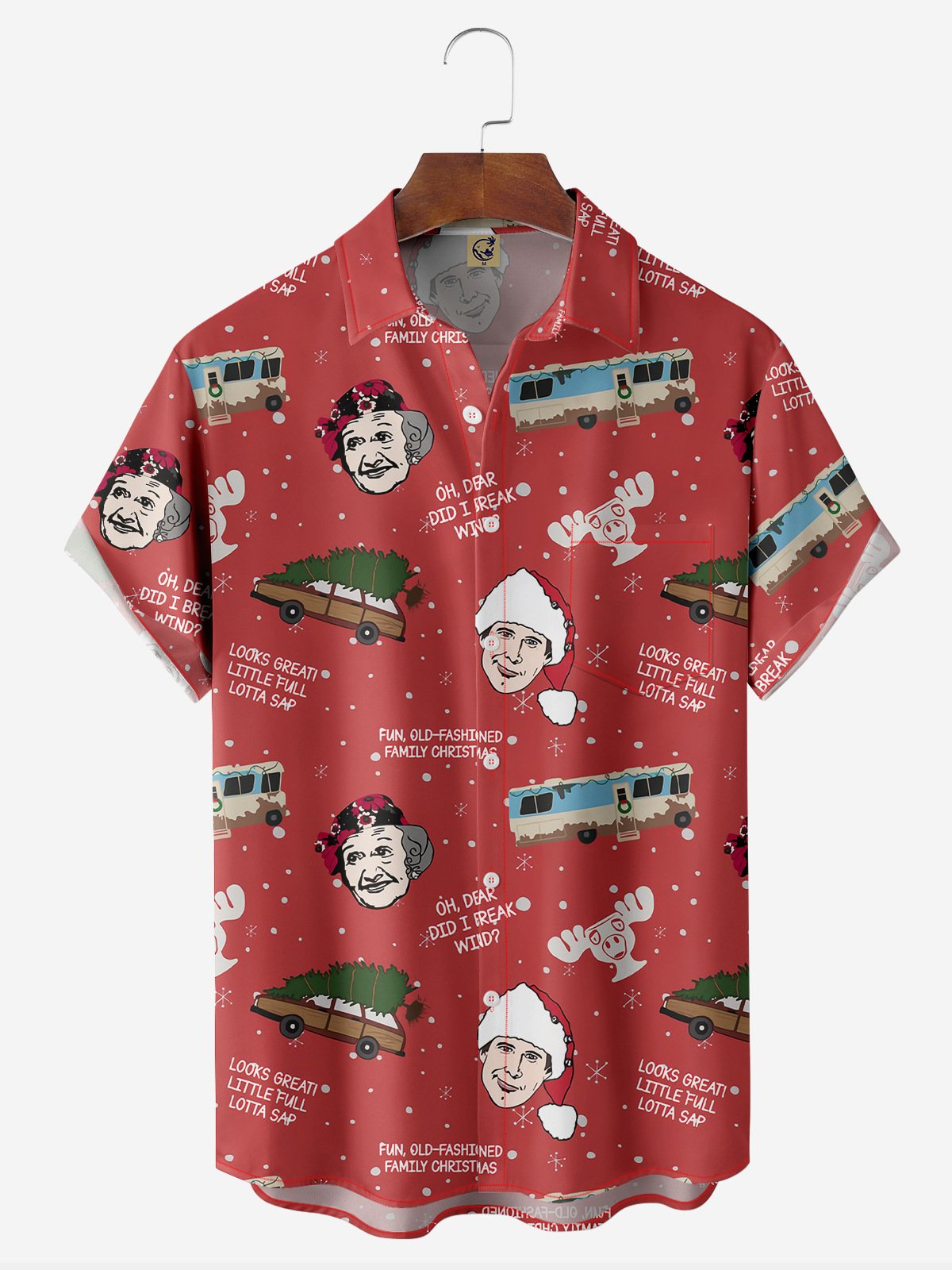 Santa Claus Pocket Short Sleeve Casual Shirt
