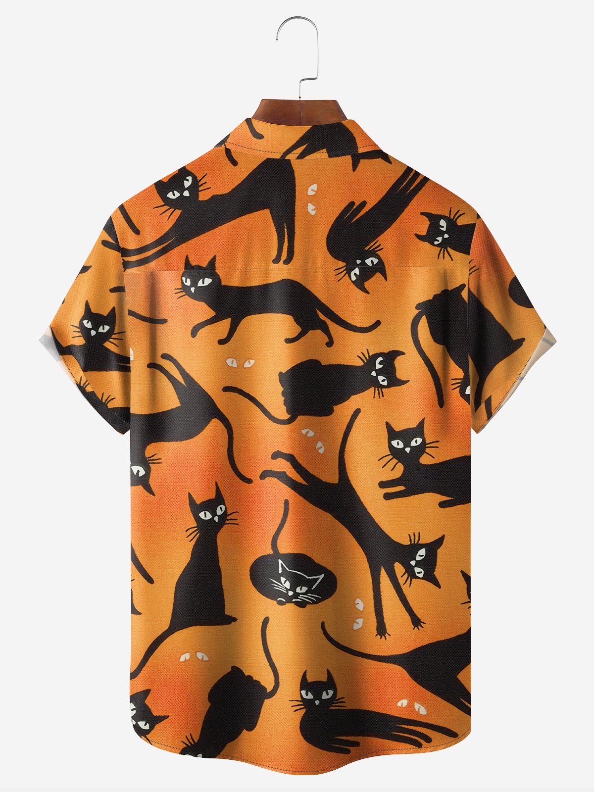 Halloween Cat Chest Pocket Short Sleeve Casual Shirt