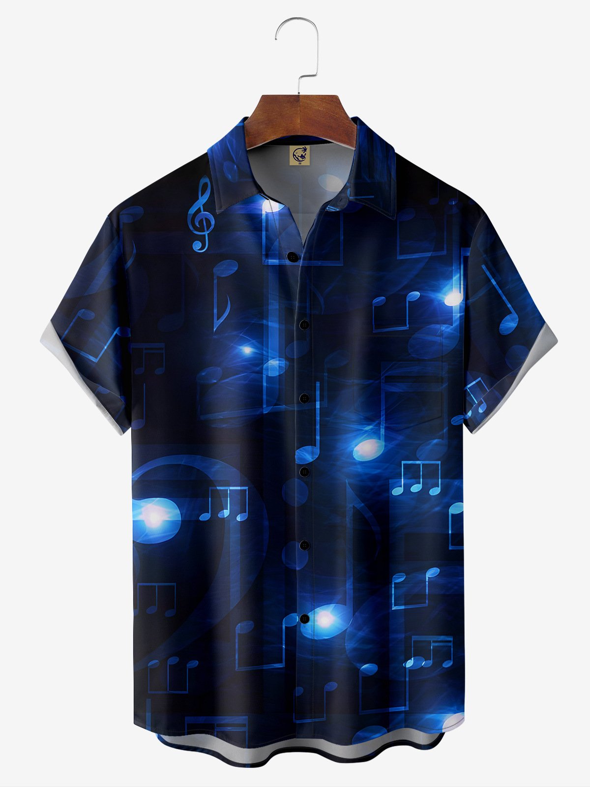 Music Notes Chest Pocket Short Sleeve Casual Shirt