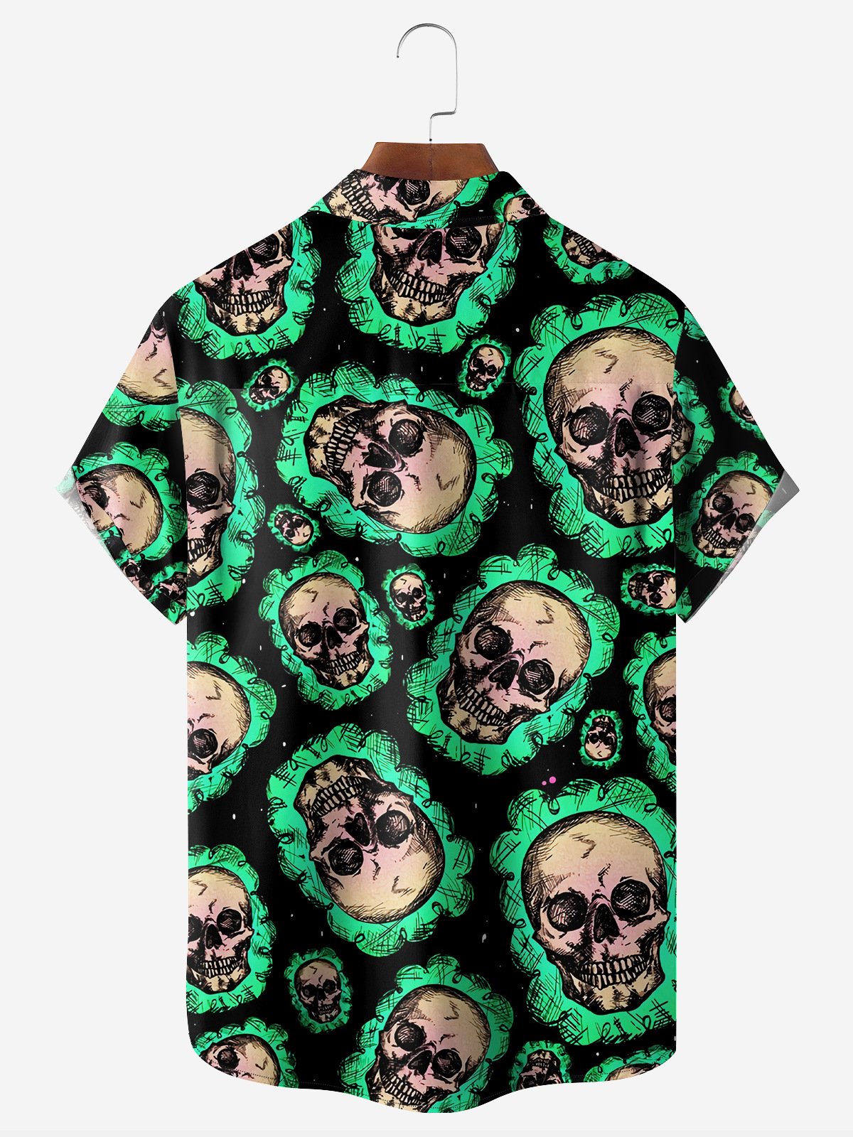 Halloween Skull Chest Pocket Short Sleeve Hawaiian Shirt