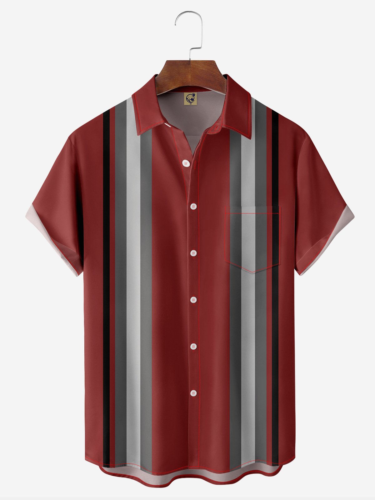 Geometric Stripe Chest Pocket Short Sleeve Bowling Shirt