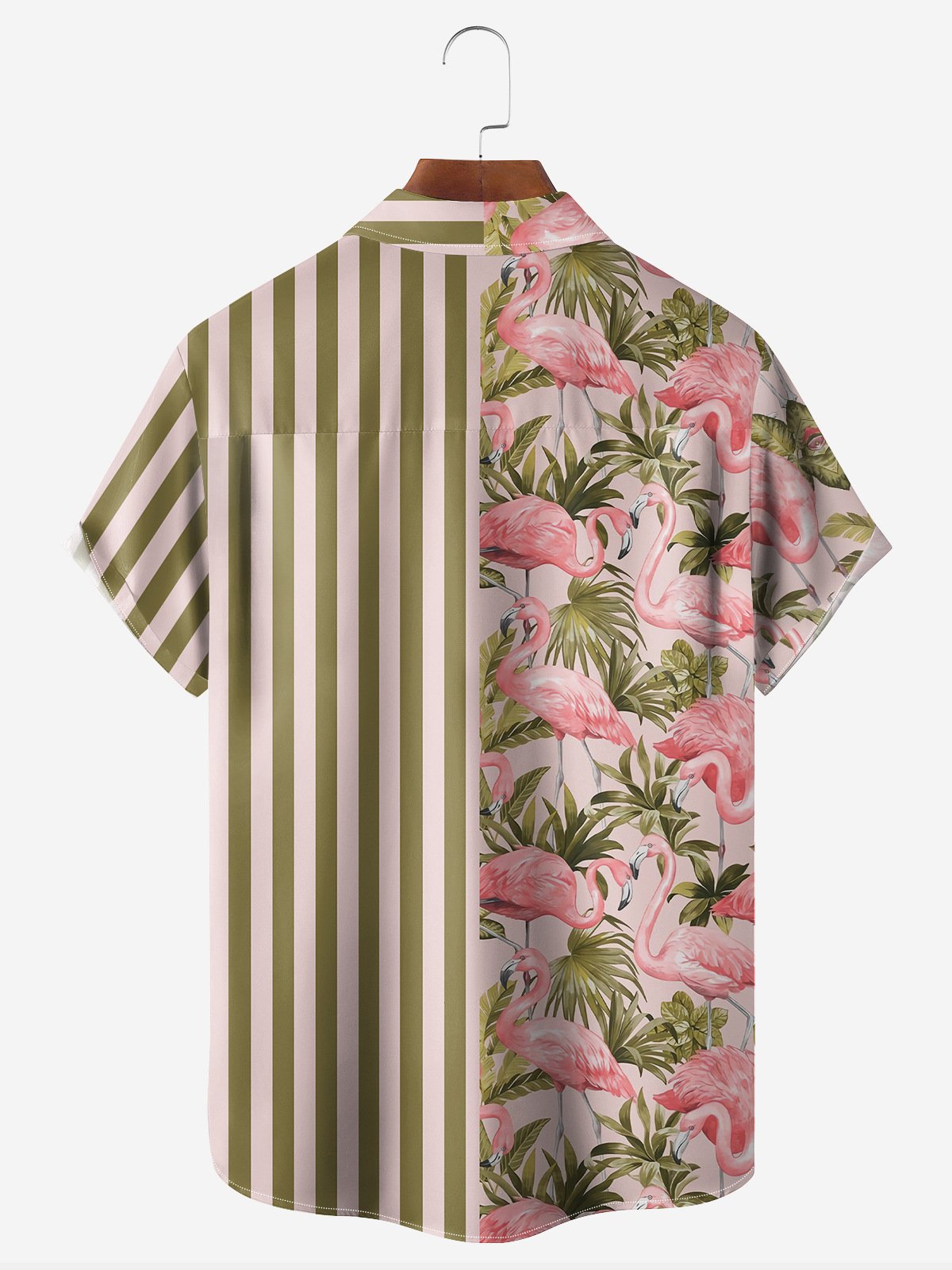 Flamingo Stripe Chest Pocket Short Sleeve Hawaiian Shirt