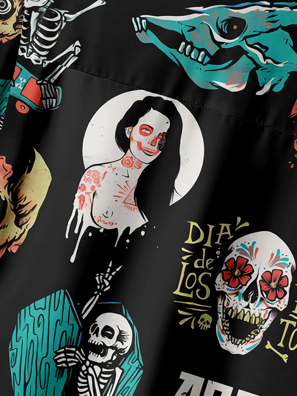 Day of the Dead Skulls Chest Pocket Short Sleeve Casual Shirt