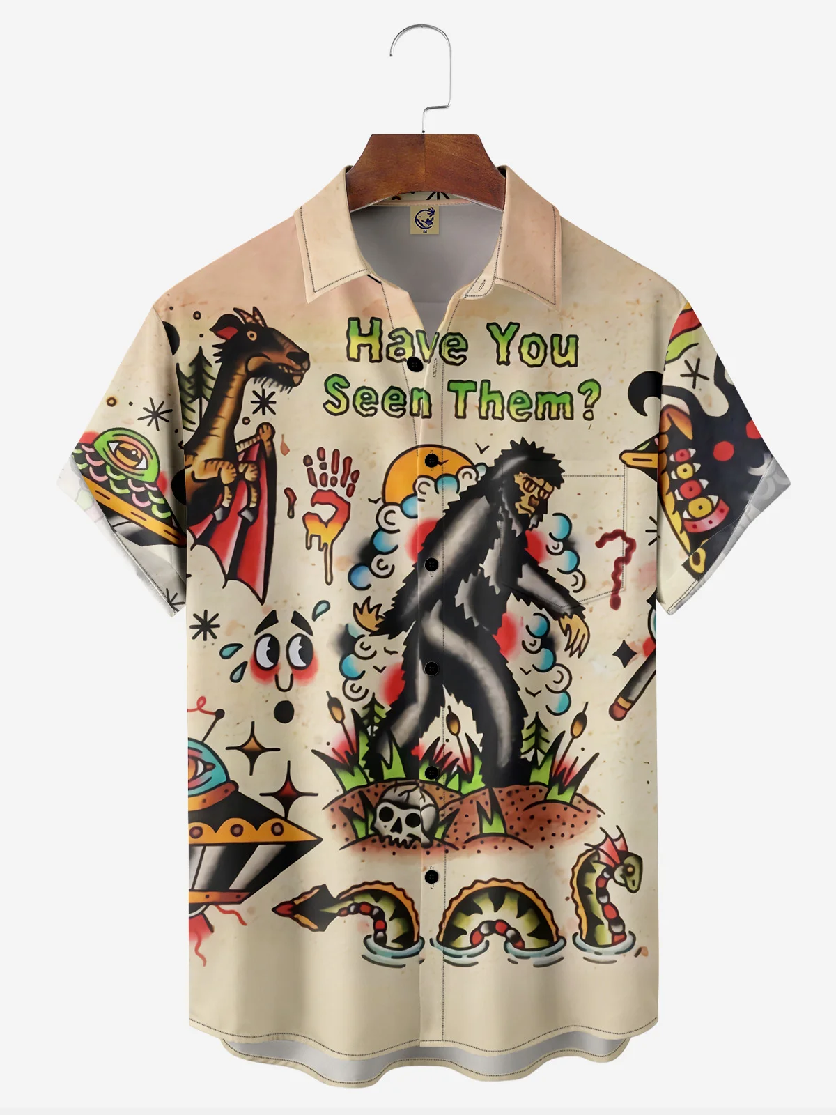 Mothman Gorilla Chest Pocket Short Sleeve Hawaiian Shirt