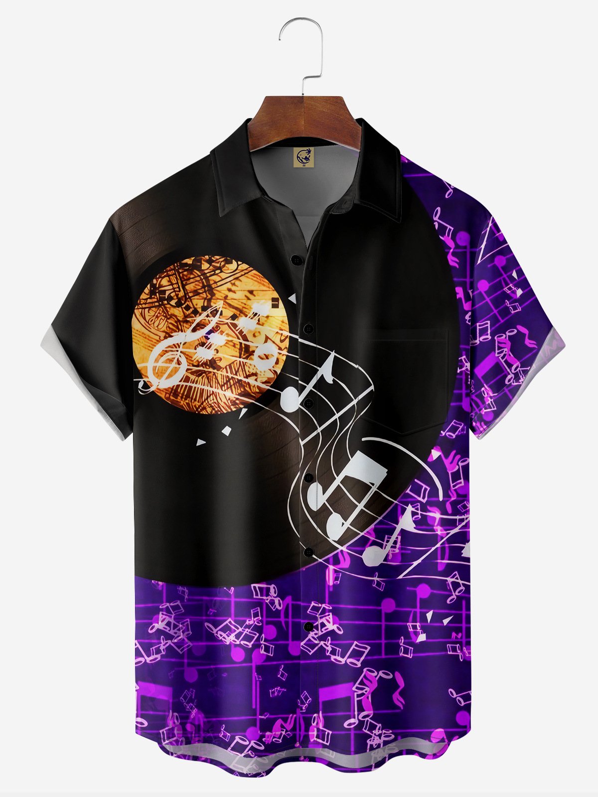 Music Vinyl Record Chest Pocket Short Sleeve Casual Shirt