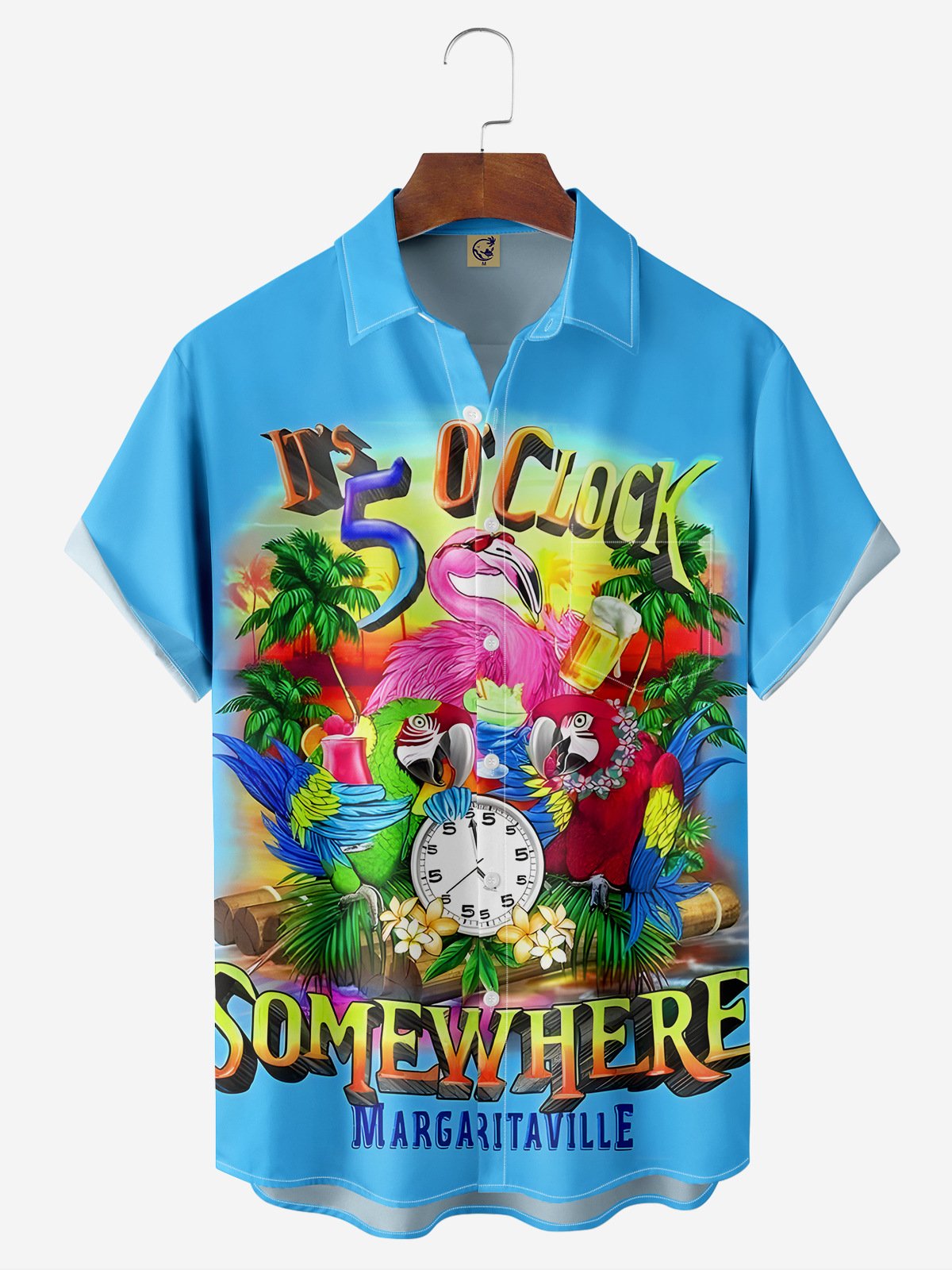 Hardaddy It‘s 5 O'Clock Somewhere Chest Pocket Short Sleeve Hawaiian Shirt