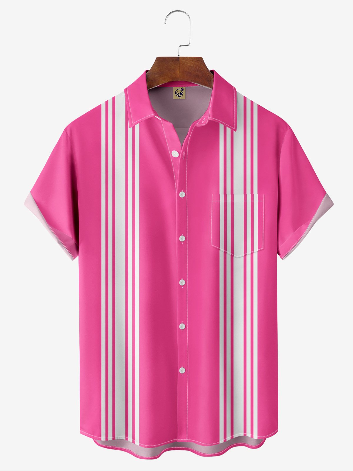 Striped Chest Pocket Short Sleeve Bowling Shirt