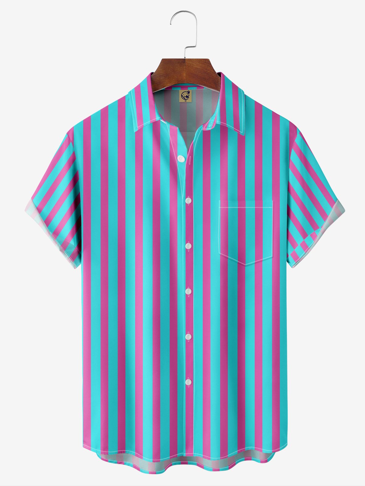 Contrast Stripes Chest Pocket Short Sleeve Casual Shirt