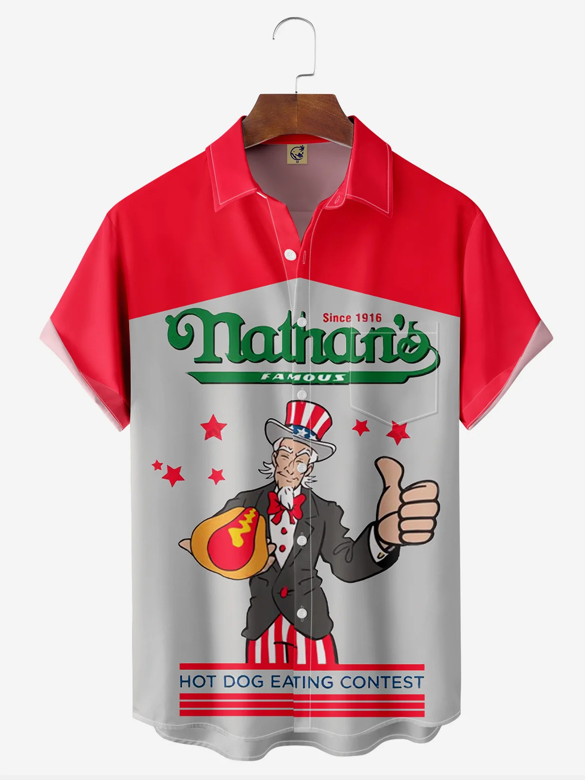 Hot Dog Contest Chest Pocket Short Sleeve Casual Shirt