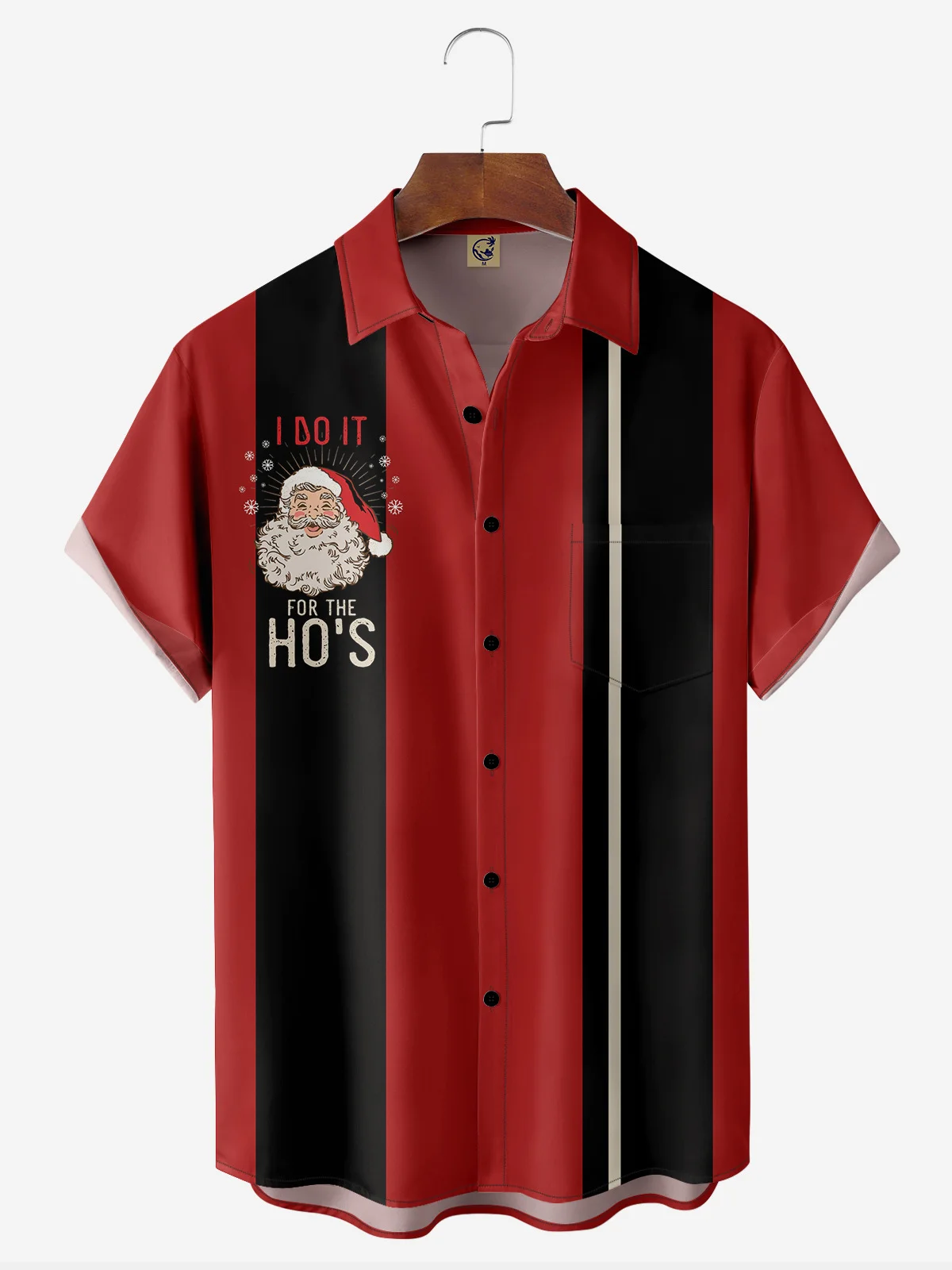 Hardaddy Christmas Santa Claus Ho Chest Pocket Short Sleeve Bowling Shirt