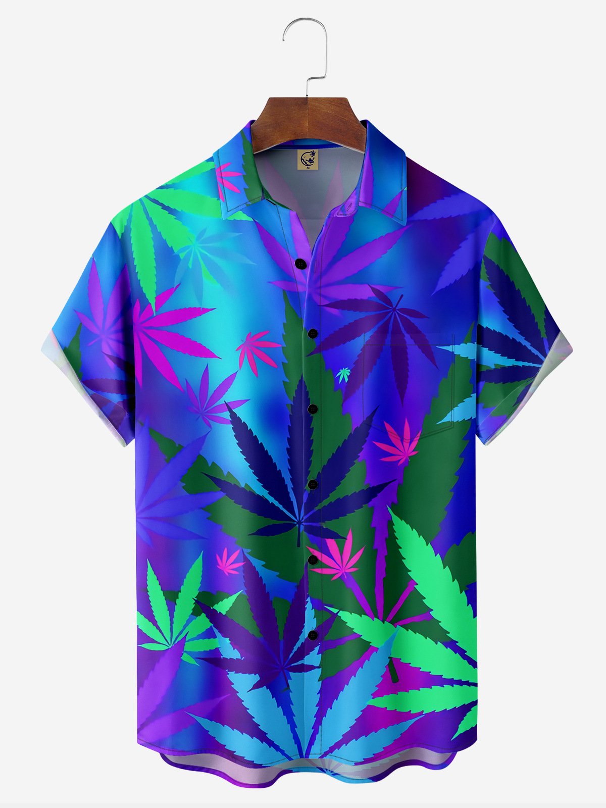 Leaf Chest Pocket Short Sleeve Casual Shirt