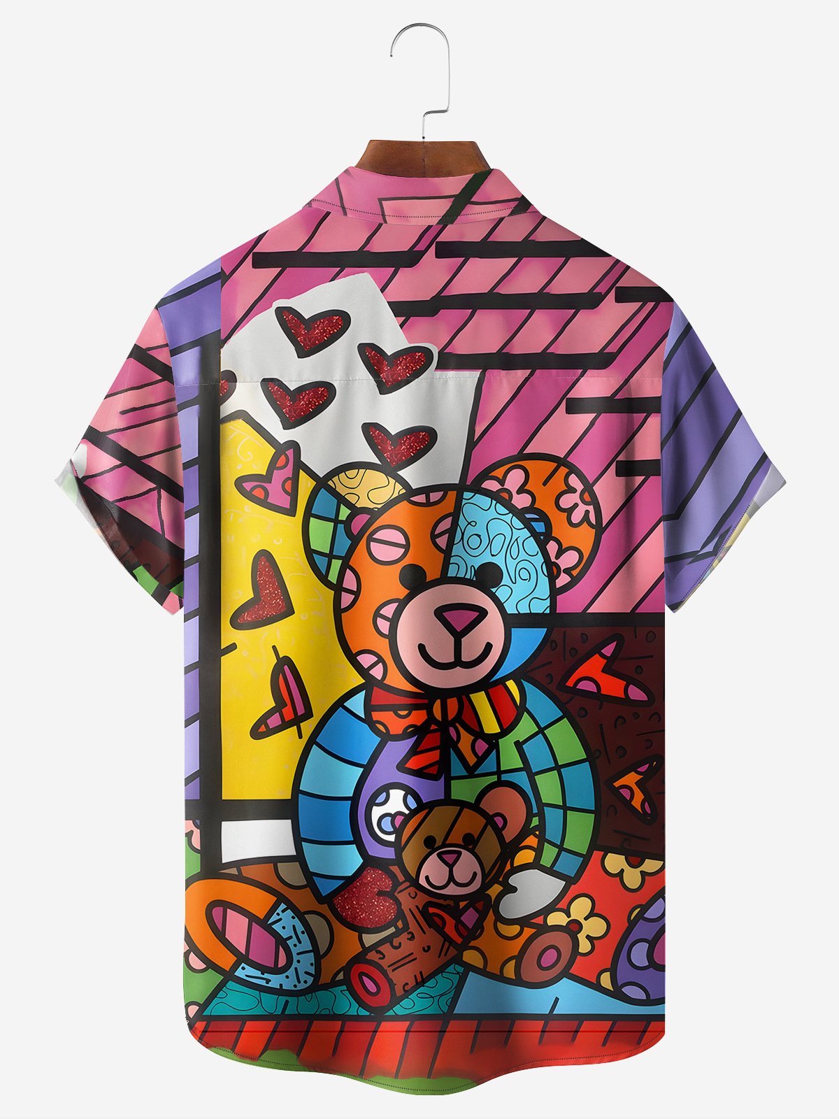 Cartoon Bear Chest Pocket Short Sleeve Casual Shirt