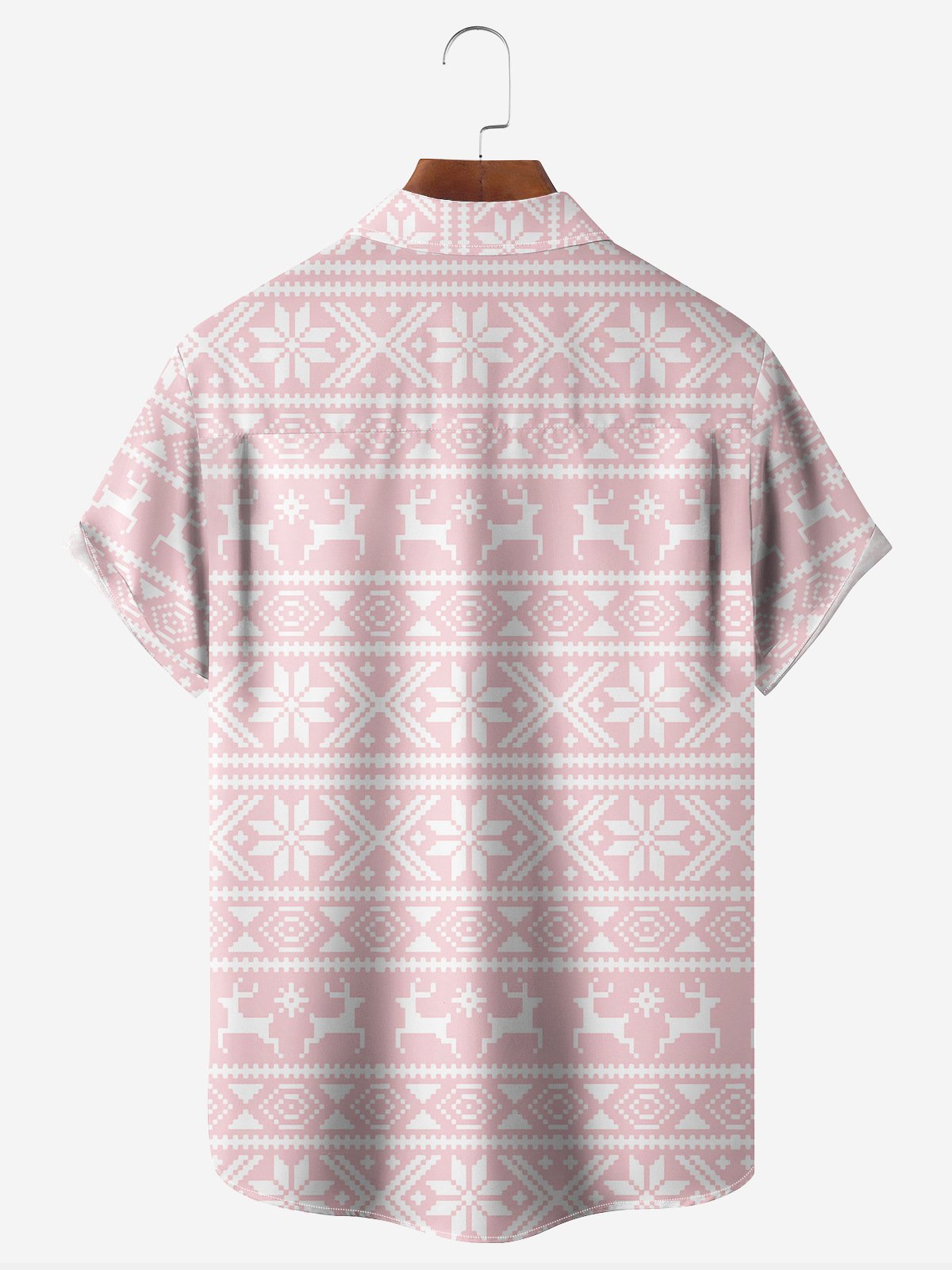 Christmas Fair Isle Chest Pocket Short Sleeve Casual Shirt