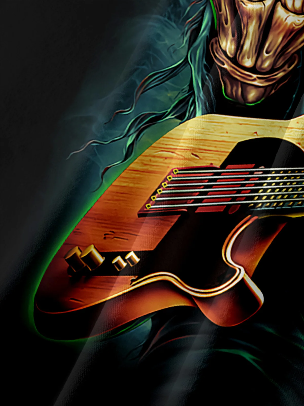 Skull Guitar Chest Pocket Short Sleeve Casual Shirt