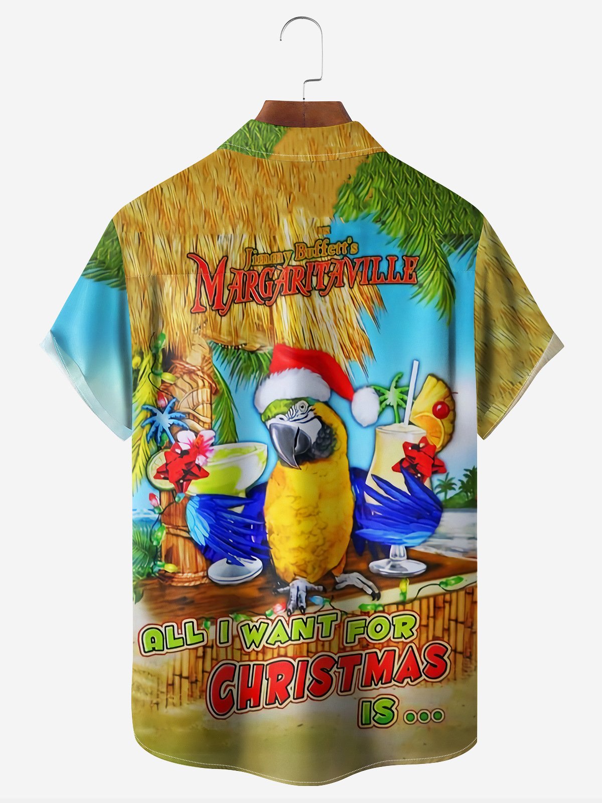 Christmas Santa Parrots Chest Pocket Short Sleeve Hawaiian Shirt