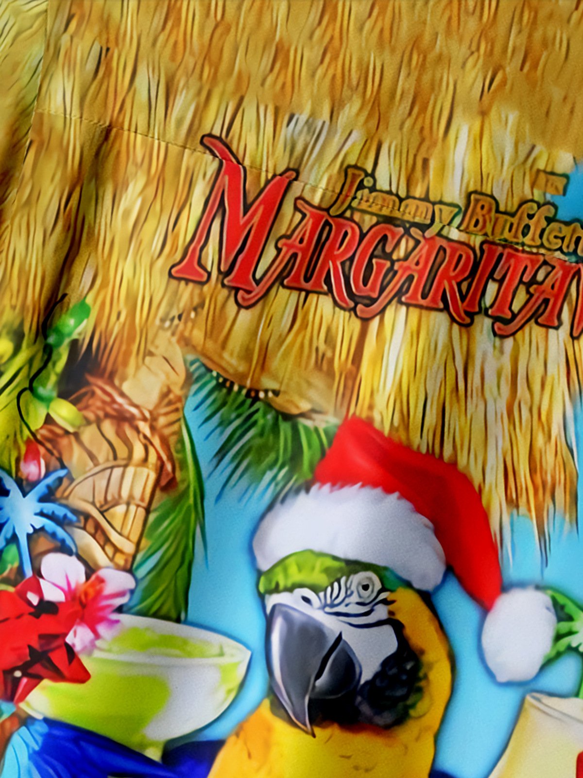 Christmas Santa Parrots Chest Pocket Short Sleeve Hawaiian Shirt