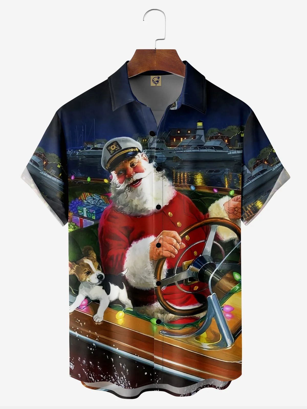 Captain Santa Claus Chest Pocket Short Sleeve Christmas Shirt