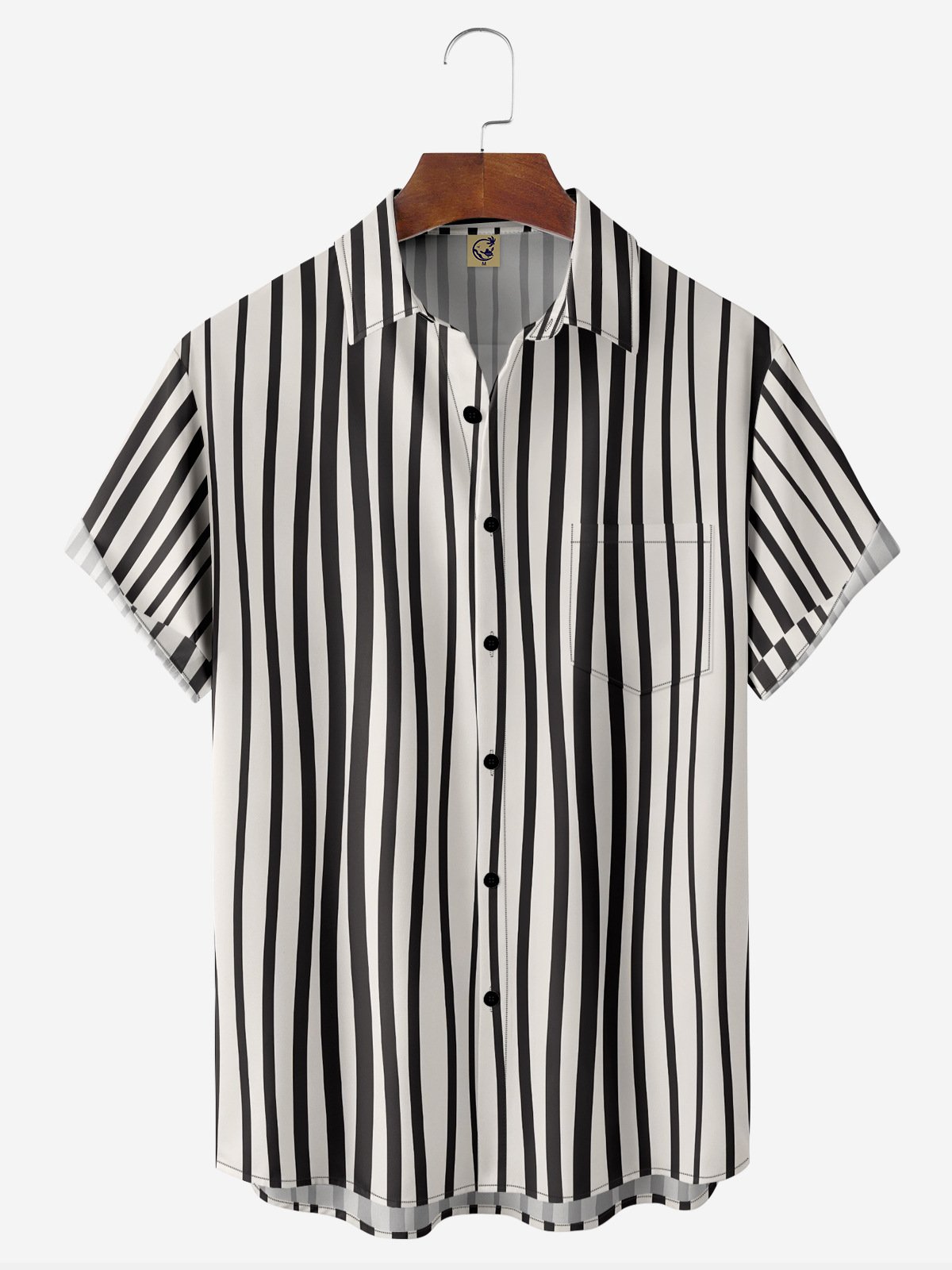 Geometric Stripe Chest Pocket Short Sleeve Casual Shirt