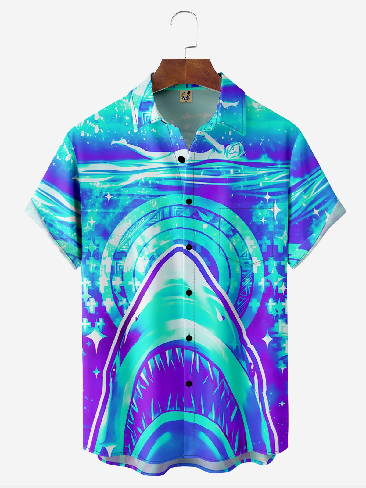 Shark Chest Pocket Short Sleeve Hawaiian Shirt