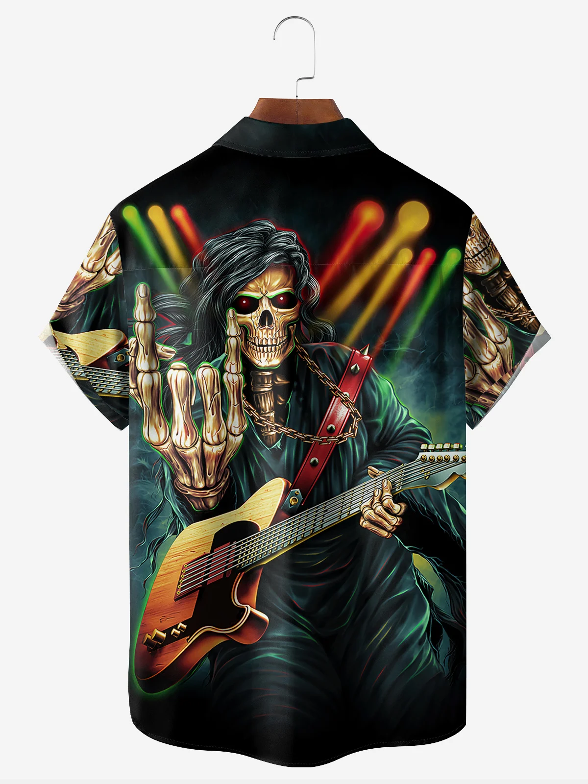Skull Guitar Chest Pocket Short Sleeve Casual Shirt